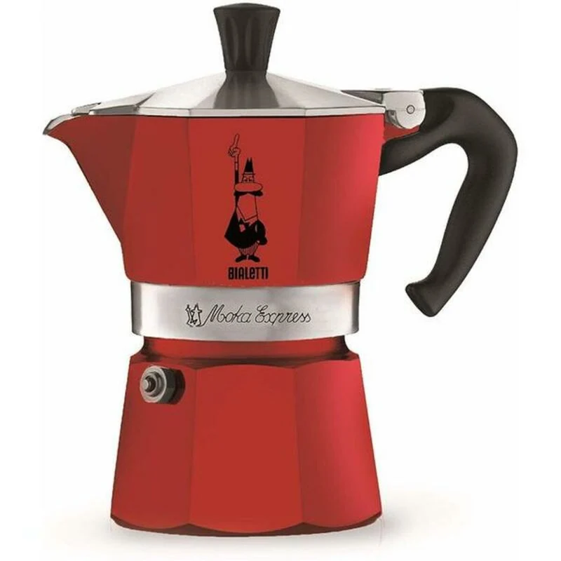Cafetera Italiana Bialetti Moka Aluminio Rojo 3 Tazas