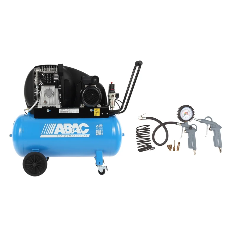 Expert A39B CM3 - Compressore a pistone - Avviamento a cinghia - Monofase 90lt + Kit aria compressa G-813 - 6 pezzi Abac