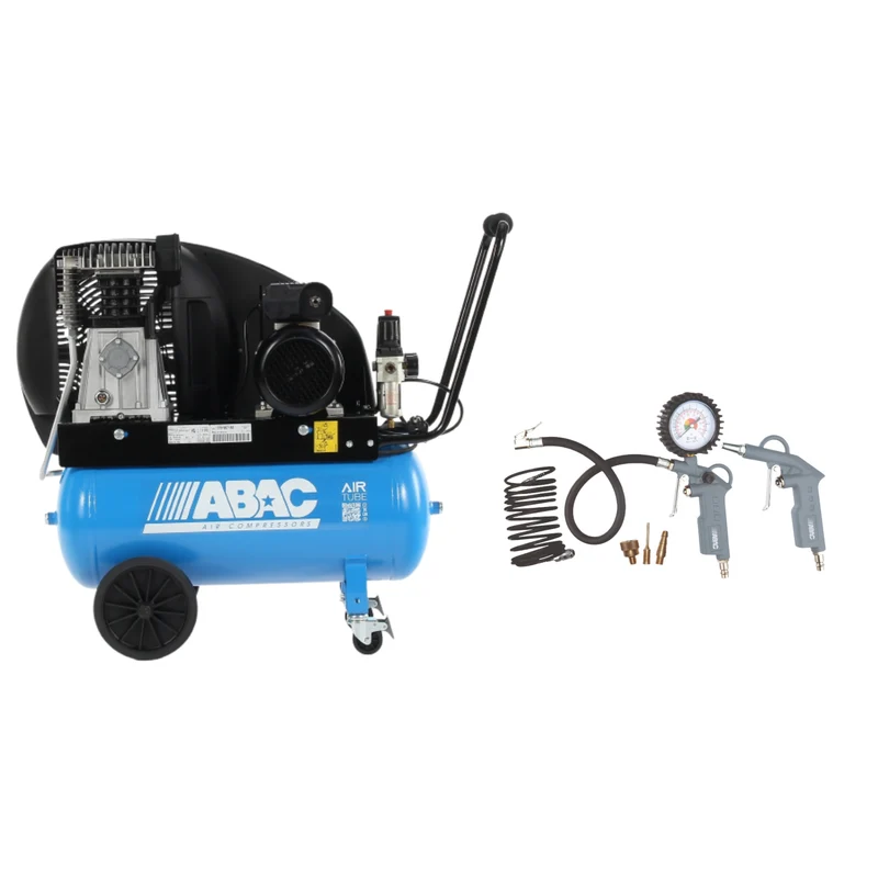 Expert A29B CM2 - Compressore a pistone - Avviamento a cinghia - Monofase - serbatoio 50l + Kit aria compressa G-813 - 6 pezzi Abac