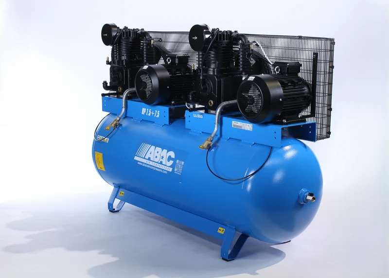 Compressore a pistoni in ghisa PRO con doppio gruppo pompante 7,5+7,5 HP su serbatoio 500 l Abac